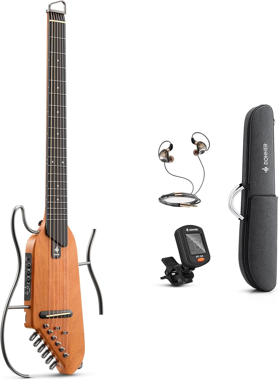 Donner HUSH I Travel Guitar - Guitarra acústica eléctrica portátil y silenciosa - cuerpo de caoba - soporte desmontable-Havenupyard