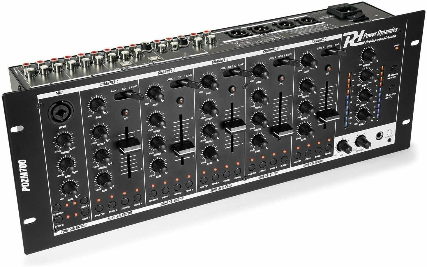 Power Dynamics PDZM700 - Mixer de 6 canales para rack - doble USB tipo B - ecualizador y salidas XLR RCA-Havenupyard