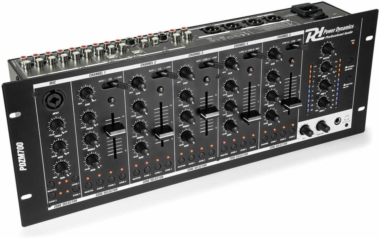 Power Dynamics PDZM700 - Mixer de 6 canales para rack - doble USB tipo B - ecualizador y salidas XLR RCA-Havenupyard