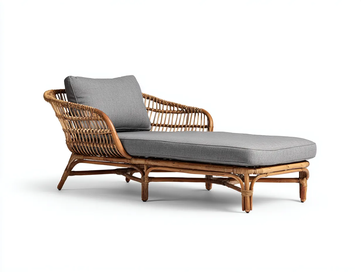 Tumbona de exterior ratán con cojín 195x70x78 cm color natural gris para jardín estilo natural-Havenupyard