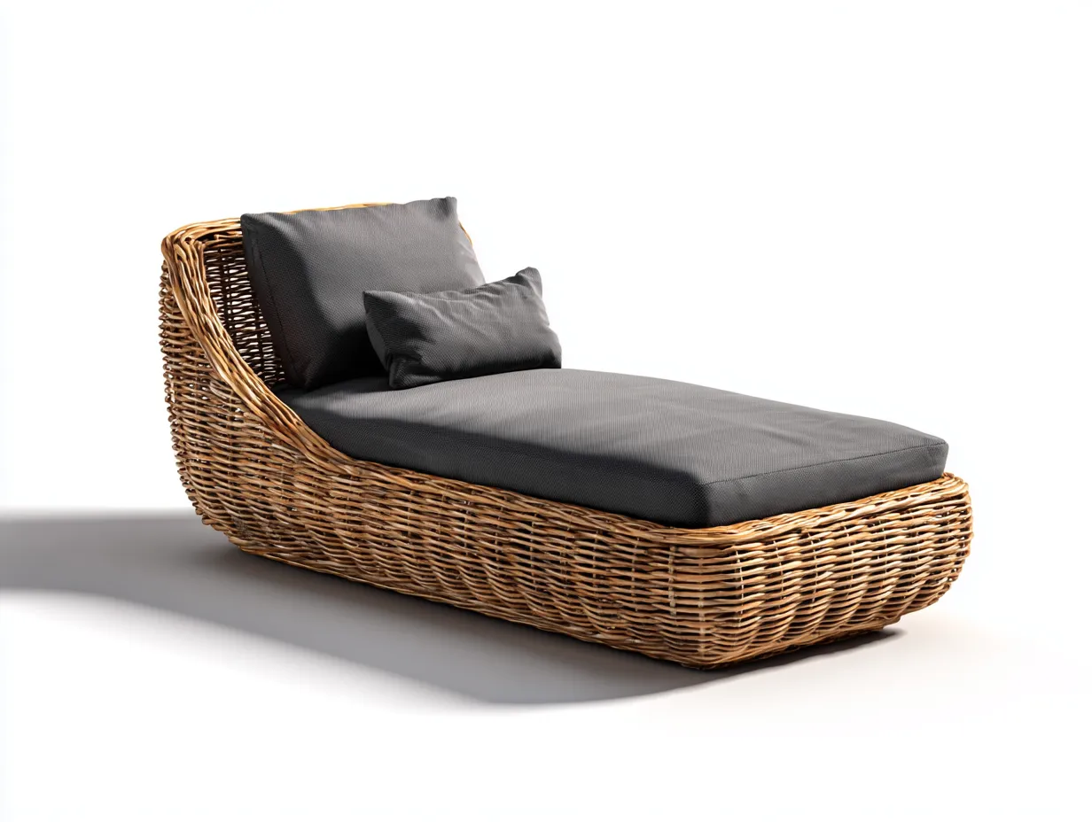 Tumbona de exterior ratán con cojín 195x70x80 cm color natural gris para jardín estilo moderno-Havenupyard