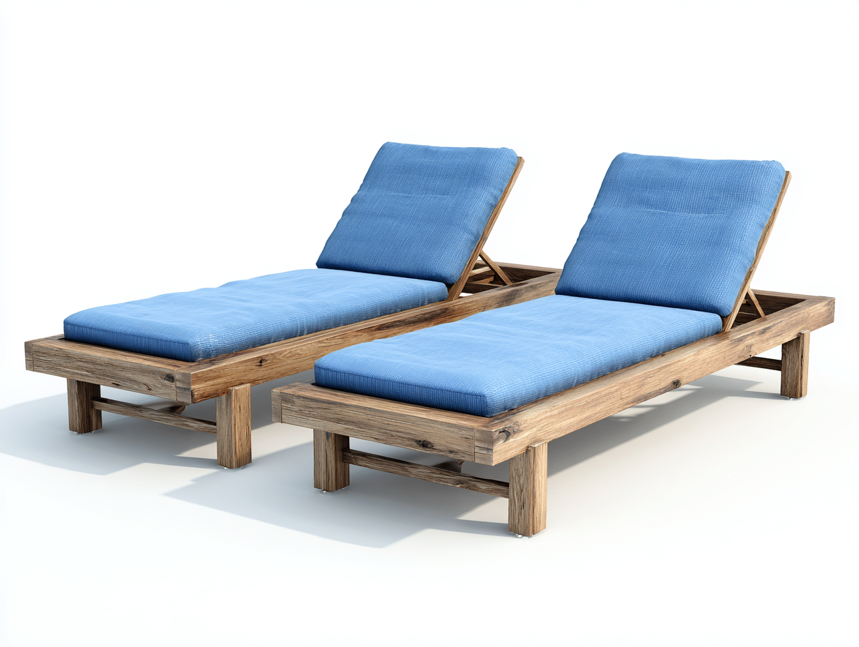 Tumbona de exterior madera con cojín 200x70x35 cm - marrón-azul - diseño ajustable para jardín y terraza-Havenupyard