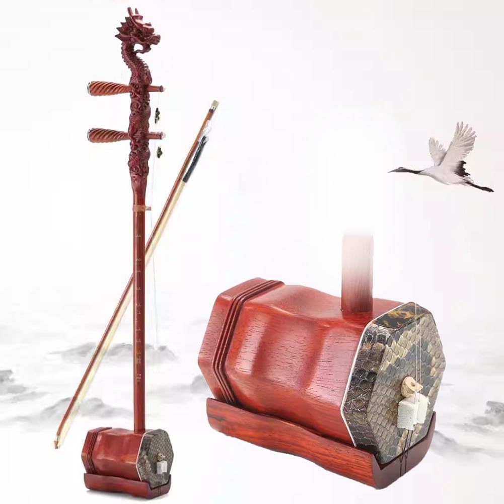 Instrumento Erhu con cabeza de dragón - Violín chino de dos cuerdas - Eje de madera - Accesorios incluidos-Havenupyard