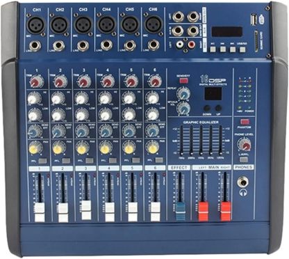 Mezclador de audio profesional de 6 canales - consola con grabación alimentación phantom 48 V Bluetooth y cable eléctrico-Havenupyard