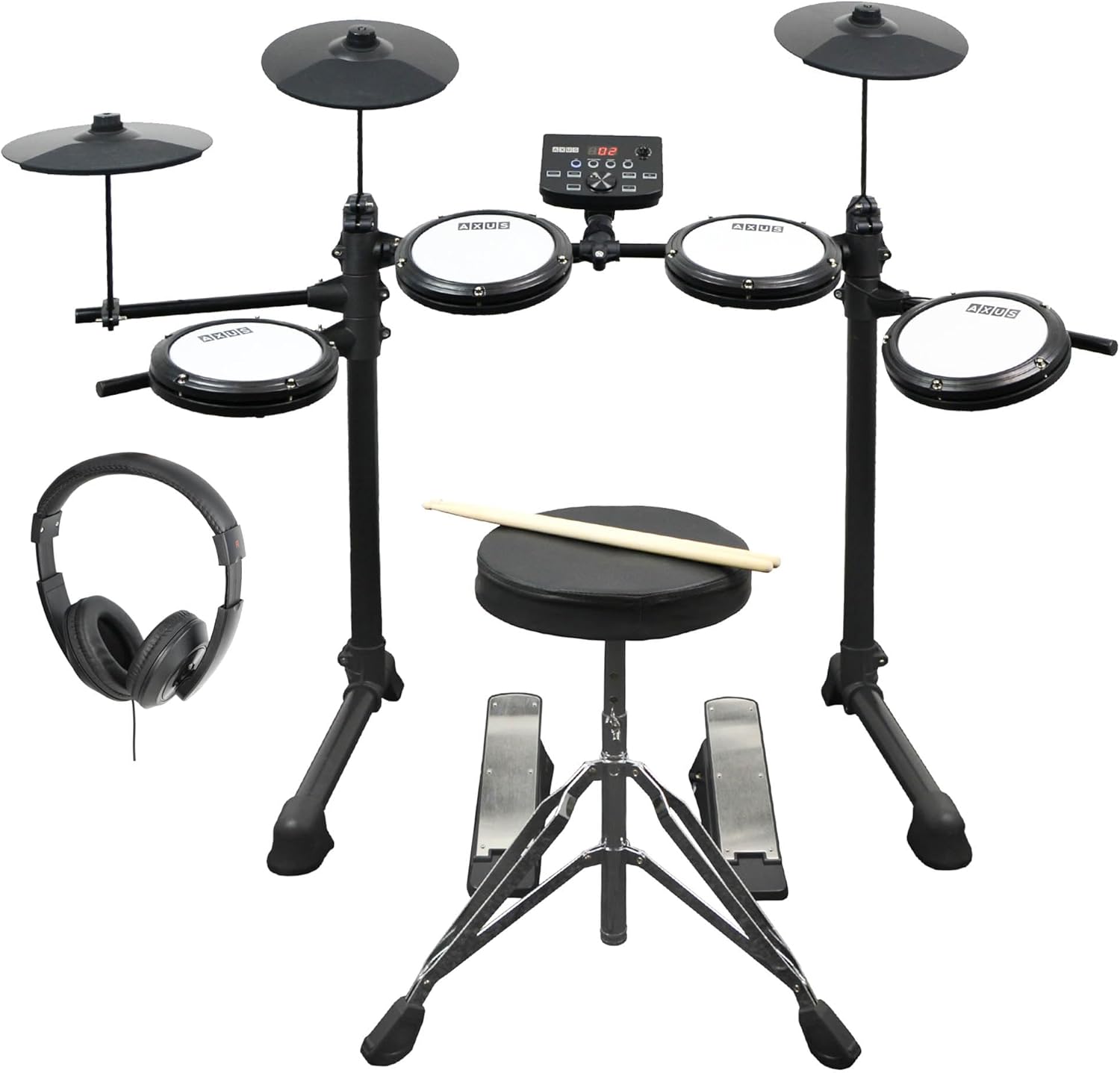Axus AXK4 - Kit de batería electrónica para principiantes - Pads de malla con palos taburete y auriculares-Havenupyard