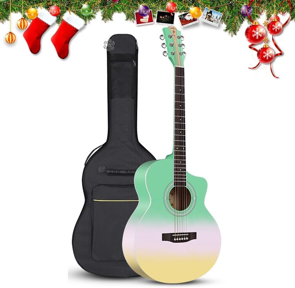 Kit de guitarra acústica para principiantes - modelo cutaway Sunburst verde claro 41 pulgadas para adultos adolescentes y regalo musical-Havenupyard
