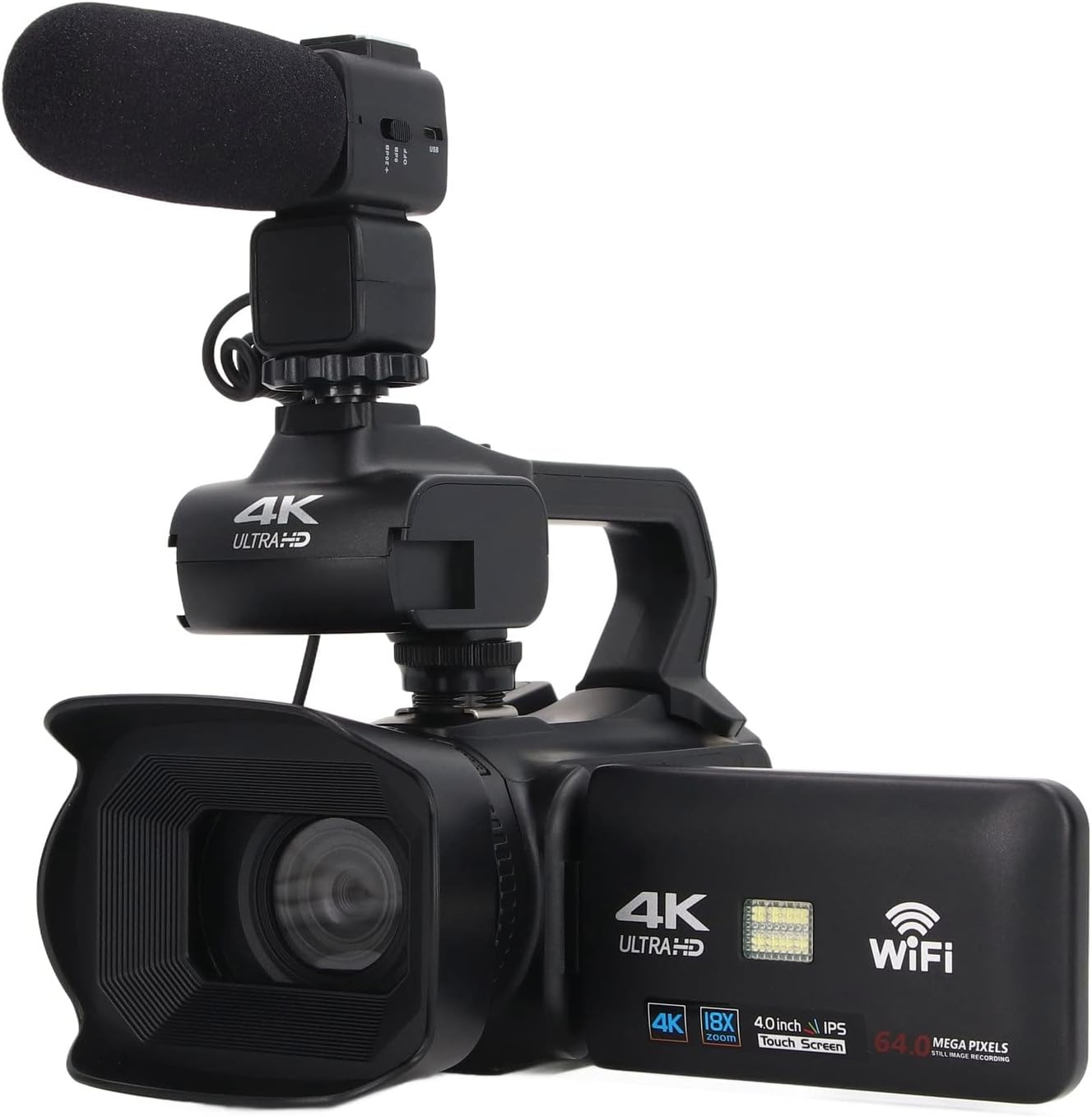 Videocámara 4K Ultra HD - zoom digital 18 aumentos - pantalla táctil IPS 3 pulgadas - WiFi 2,4G - micrófono y estabilizador de mano-Havenupyard