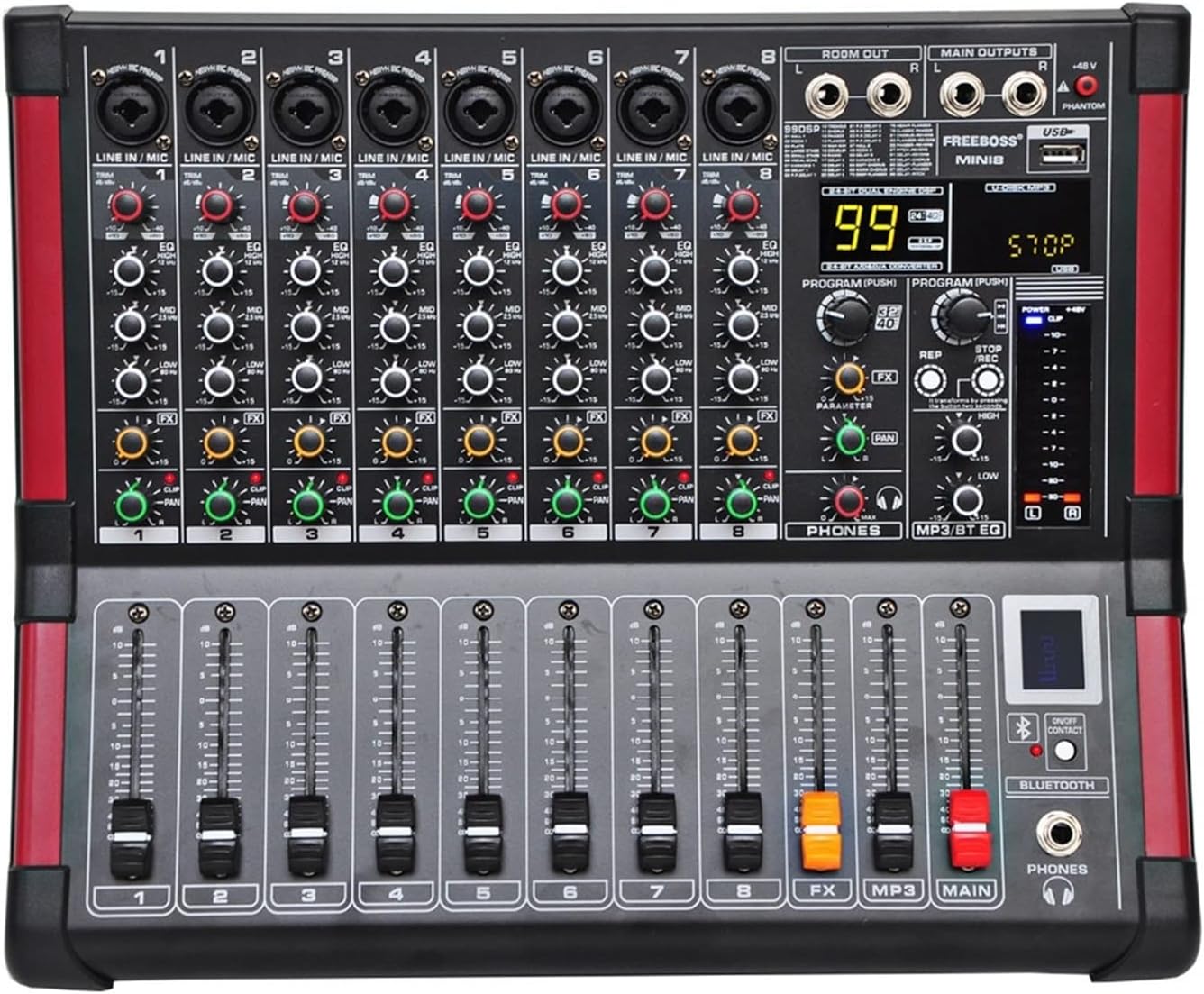 Mini8 mezclador de audio profesional de 8 canales - Bluetooth grabación USB y 99 efectos DSP para escenario-Havenupyard