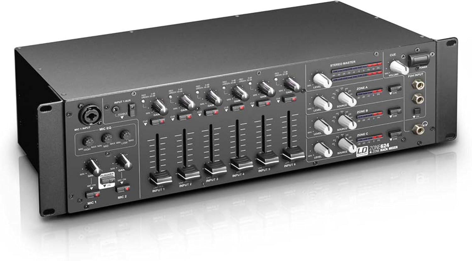 LD Systems ZONE 624 - Mezclador de 4 zonas formato 19 pulgadas 3 U - 8 canales y alimentación phantom-Havenupyard