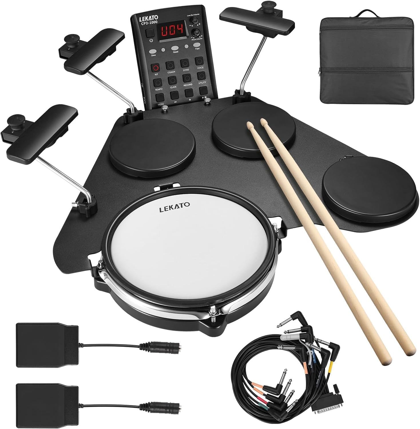 LEKATO CPD-1000 batería electrónica portátil negra - almohadillas de malla más de 220 sonidos USB MIDI y bolsa-Havenupyard