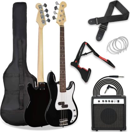 Paquete de bajo eléctrico 3rd Avenue - tamaño completo negro y blanco - amplificador - bolsa - soporte y accesorios-Havenupyard