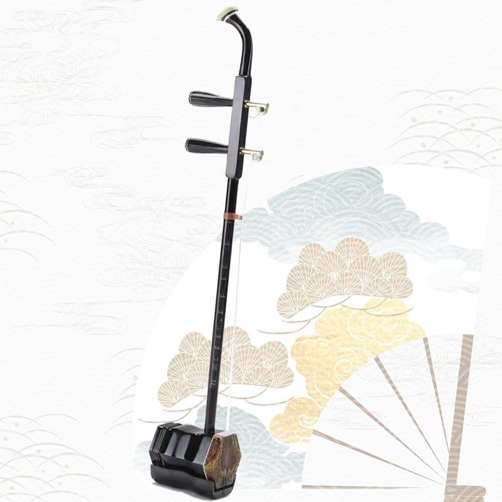 Erhu chino para principiantes - Violín chino de dos cuerdas - Panel de piel sintética - Rejilla negra-Havenupyard