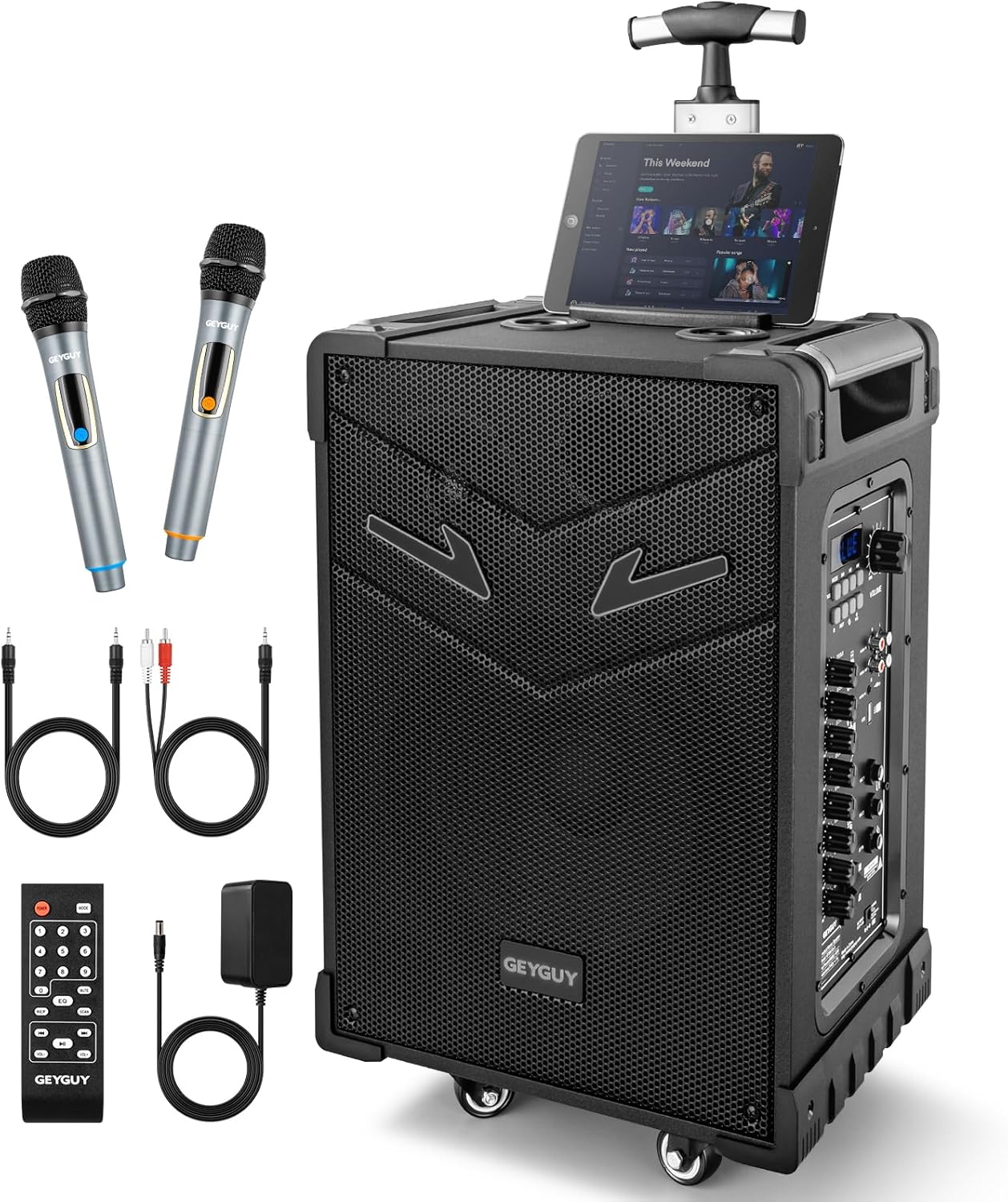 Sistema PA portátil GEYGUY - máquina de karaoke Bluetooth 5.0 - micrófono de cristal inalámbrico - USB TWS FM - recargable-Havenupyard