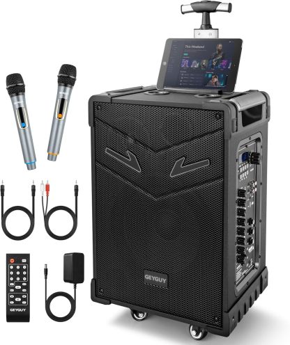 Sistema PA portátil GEYGUY - máquina de karaoke Bluetooth 5.0 - micrófono de cristal inalámbrico - USB TWS FM - recargable-Havenupyard