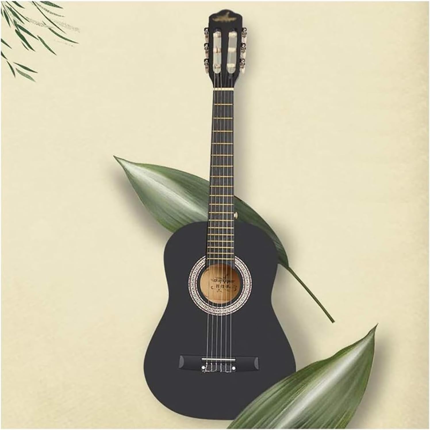 Guitarra acústica GDMING retro de 36 pulgadas - Negra - Seis cuerdas de nailon - Estuche impermeable-Havenupyard