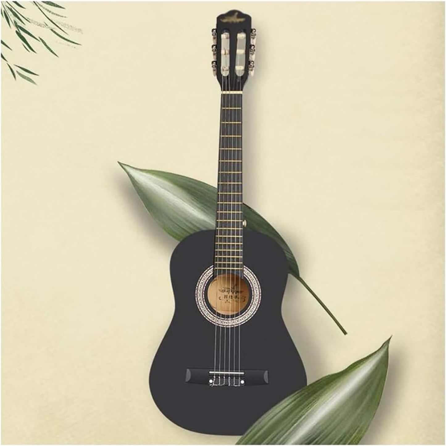 Guitarra acústica GDMING retro de 36 pulgadas - Negra - Seis cuerdas de nailon - Estuche impermeable-Havenupyard