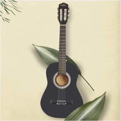 Guitarra acústica GDMING retro de 36 pulgadas - Negra - Seis cuerdas de nailon - Estuche impermeable-Havenupyard