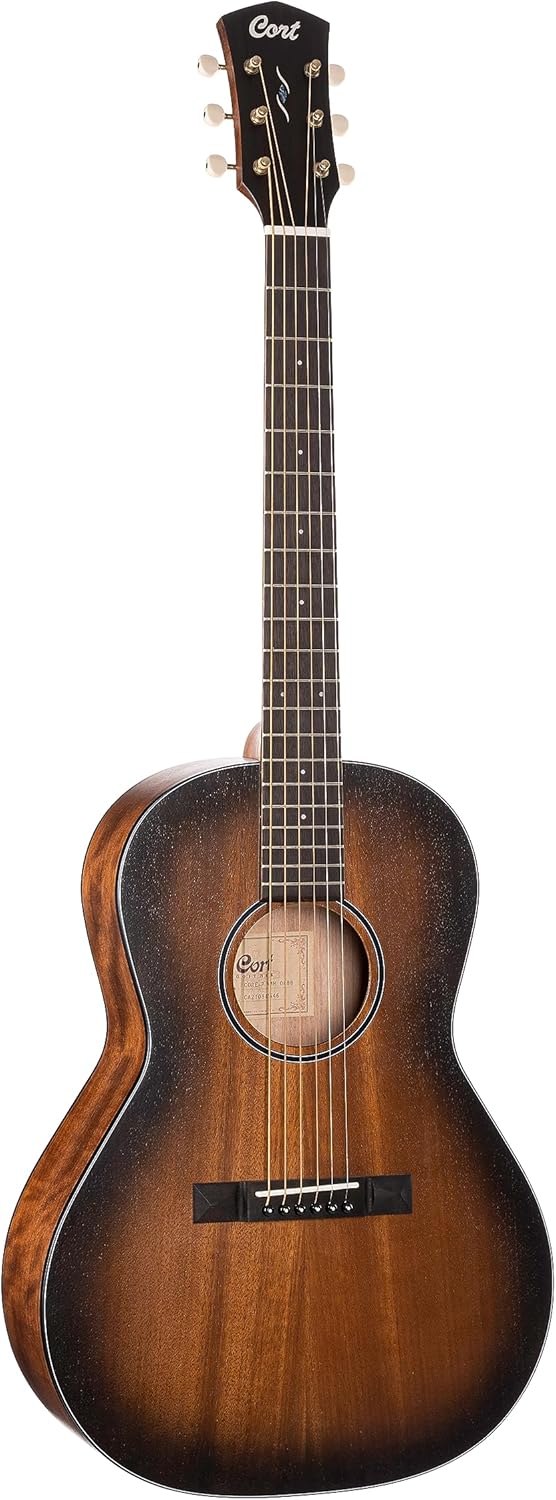 Cort Core PE guitarra electroacústica Parlor negra - caoba poro abierto funda blanda y cuerdas de bronce fosforado-Havenupyard