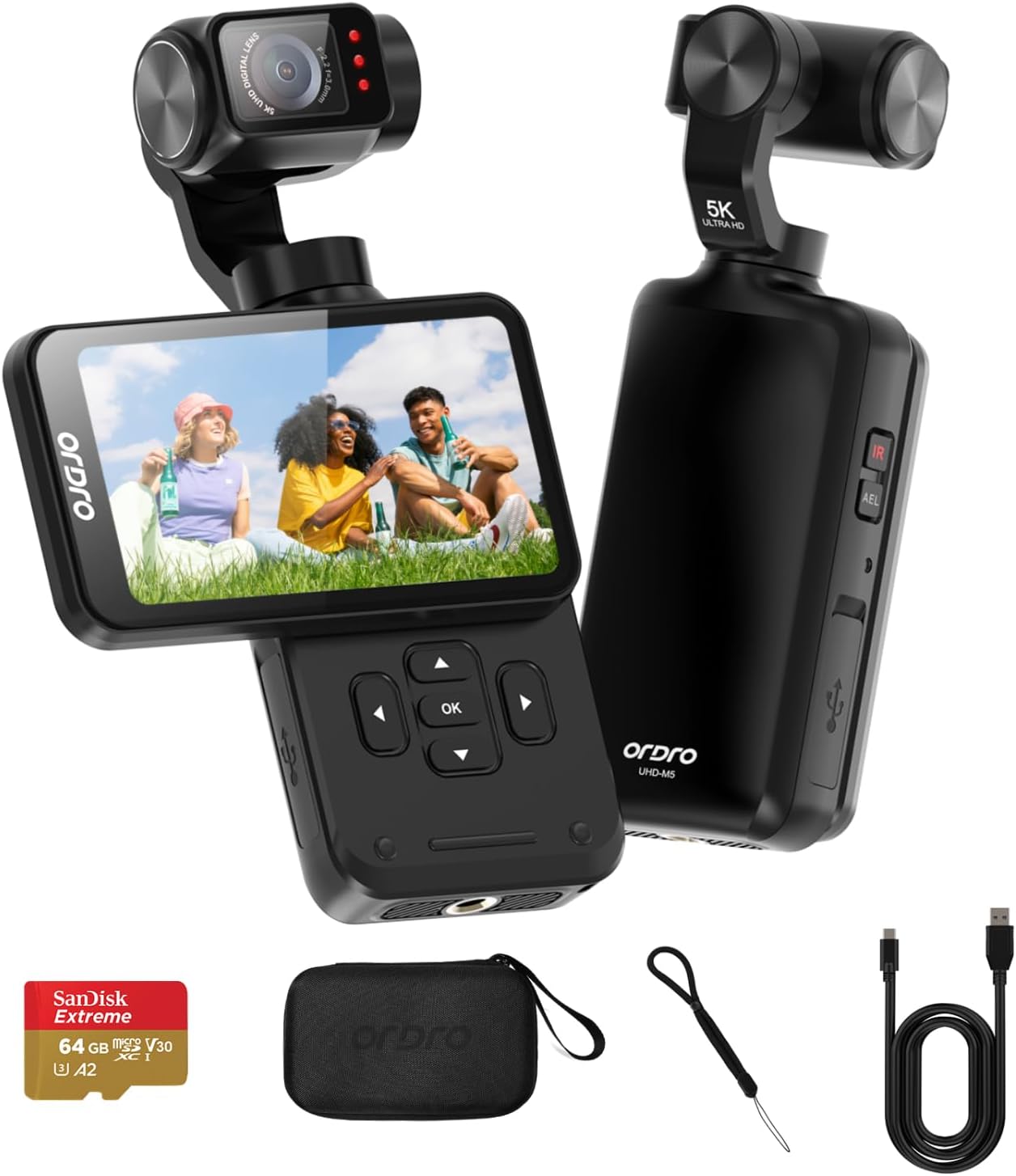 ORDRO M5 - cámara gimbal 5K - estabilización 3 ejes - pantalla táctil giratoria 3,5 pulgadas - seguimiento de rostro - visión nocturna-Havenupyard