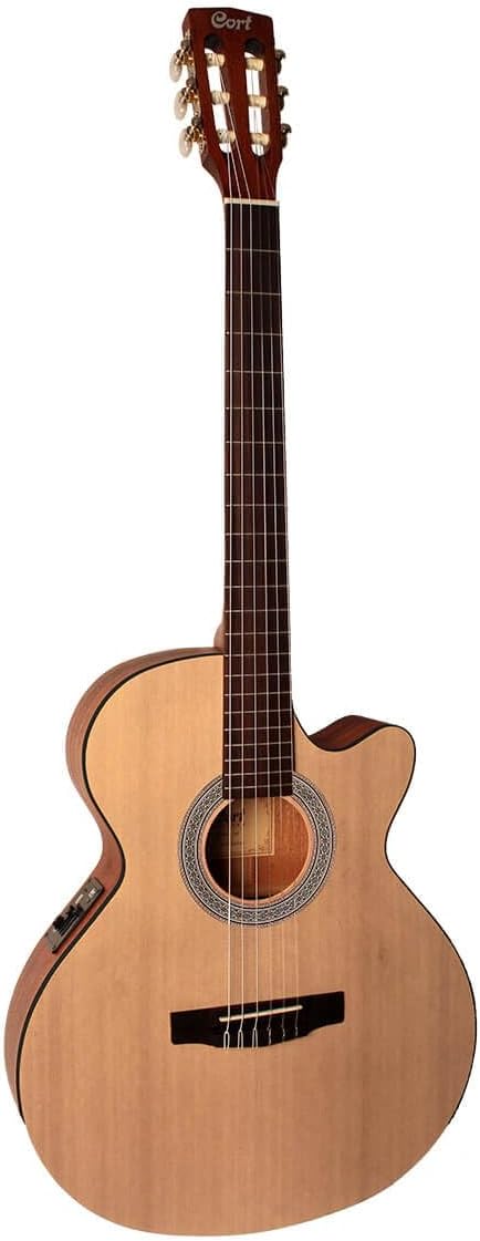 Cort CEC1 OP guitarra clásica electroacústica - poro abierto negro tapa de abeto caoba y cuerdas de nailon-Havenupyard