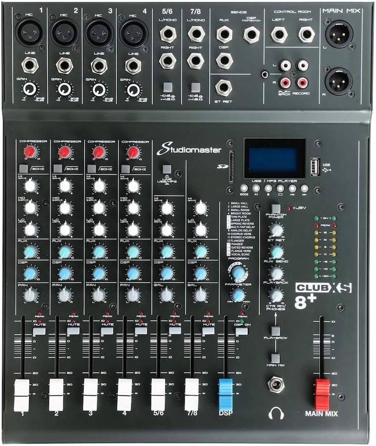 Studiomaster Club XS 8 Plus - Mezclador de 8 canales - Bluetooth USB y salida XLR - consola para directo-Havenupyard