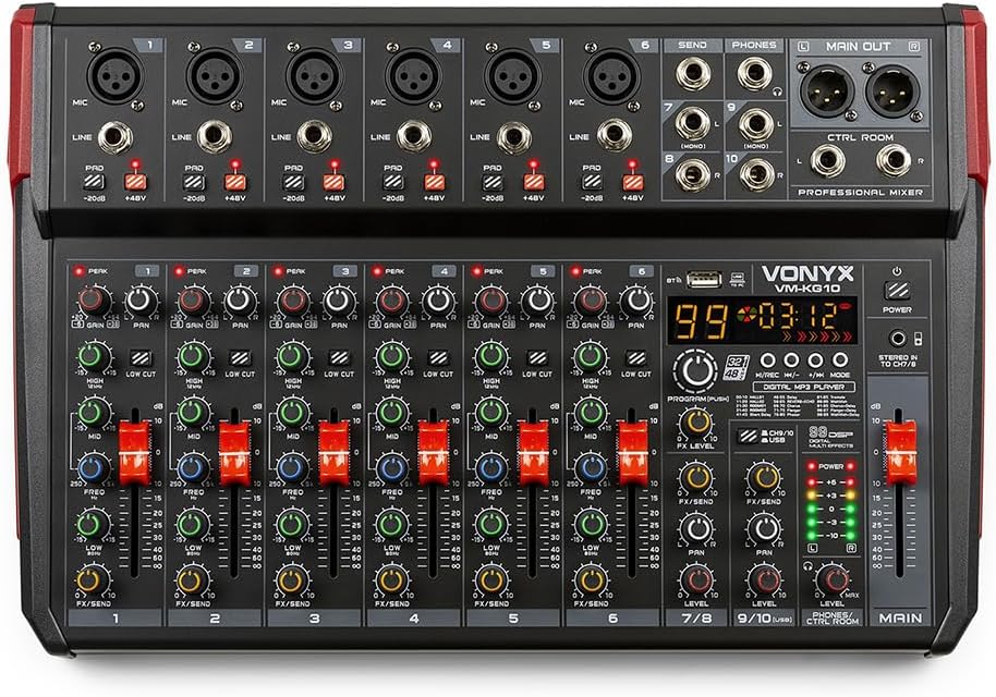 Vonyx VM KG10 - Mesa mezcladora de música de 10 canales - USB Bluetooth interfaz de audio y efectos DSP-Havenupyard