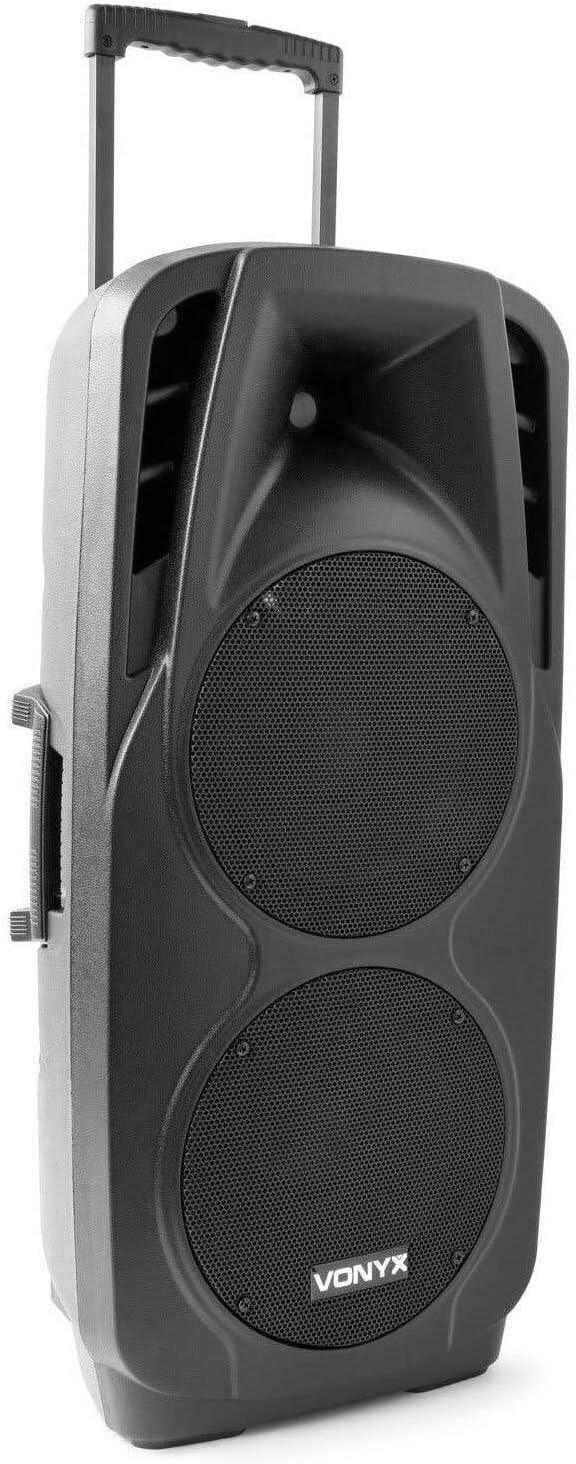 Vonyx SPX PA9210 - altavoz portátil 1000 W - Bluetooth USB SD - dos micrófonos inalámbricos - batería - ruedas y asa telescópica-Havenupyard