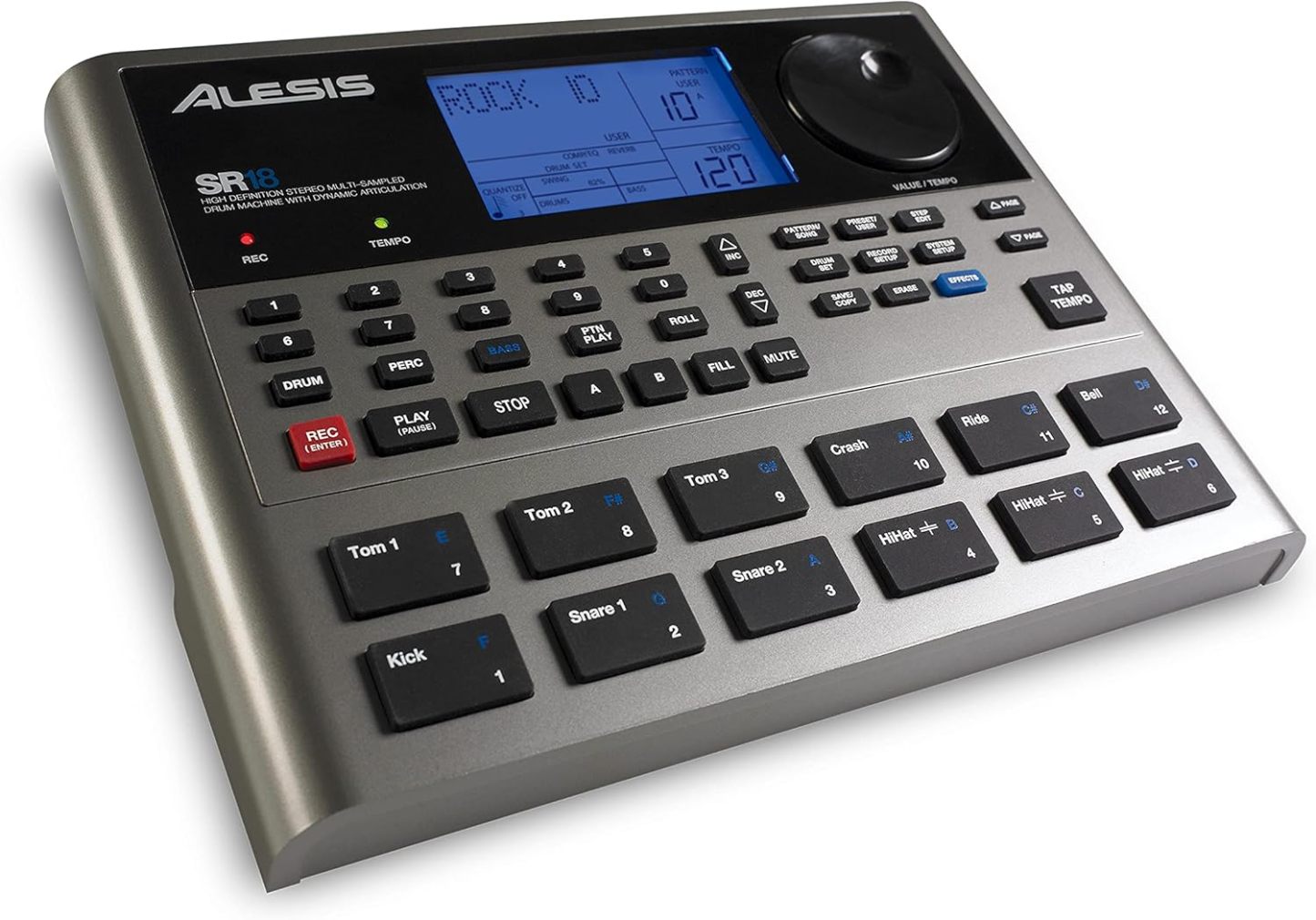 Alesis SR18 caja de ritmos gris - biblioteca de batería percusión 12 pads sensibles y efectos integrados-Havenupyard