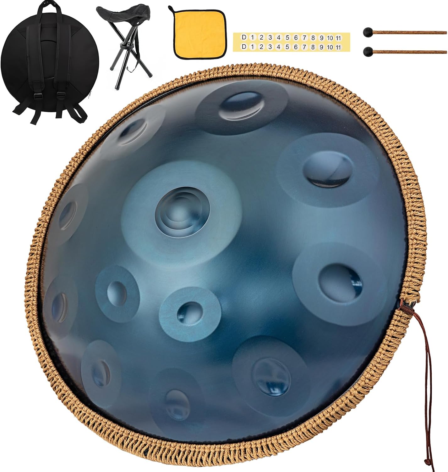 Handpan 12 notas 440 Hz - 22 pulgadas - Re menor - azul Corona Nocturna - acero aleado-Havenupyard