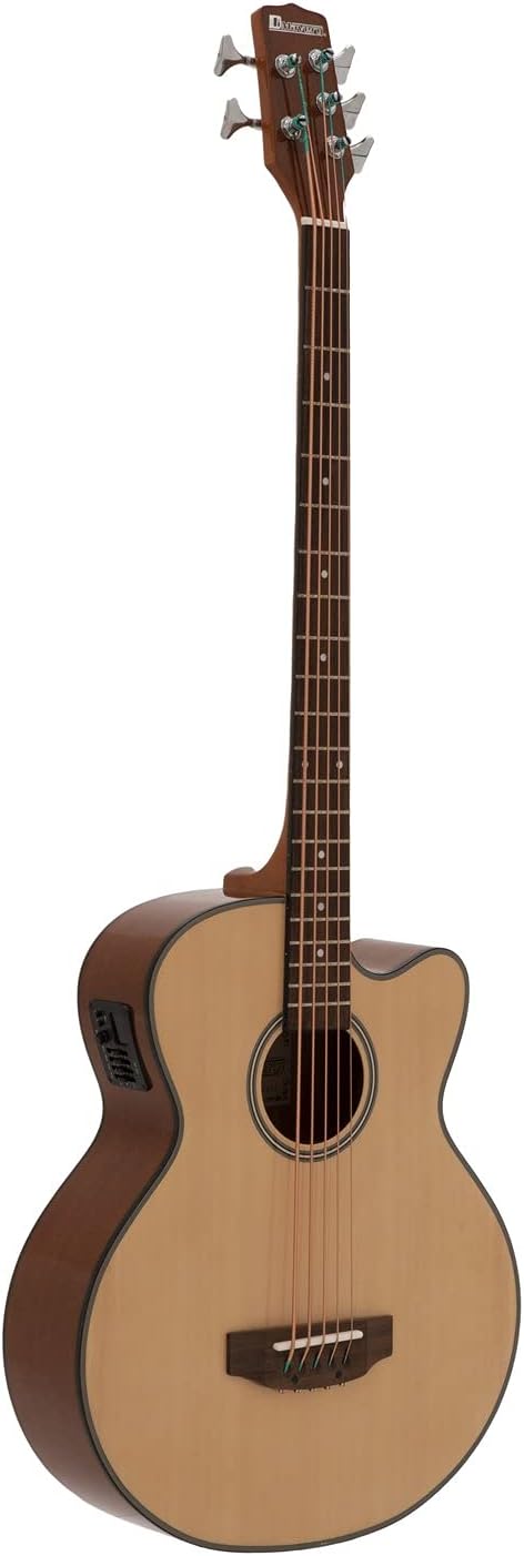Dimavery bajo acústico 5 cuerdas natural beige - talla única con madera y cuerdas de acero aleado-Havenupyard