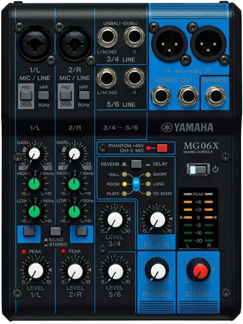 Yamaha MG06X - Mezclador compacto de 6 canales - efectos digitales SPX - preamplificadores D PRE - salida XLR-Havenupyard
