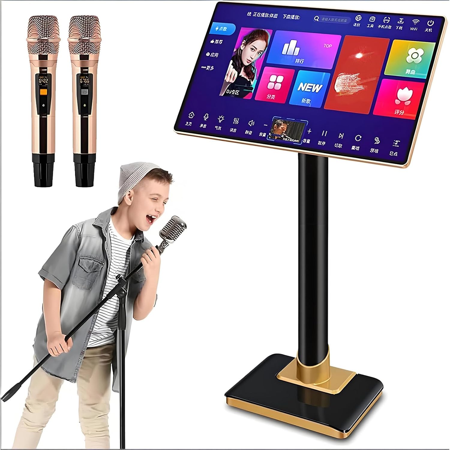 Sistema de karaoke 500G - Pantalla táctil 21.5 pulgadas 4K - 2 micrófonos inalámbricos - Modelo 1T-Havenupyard