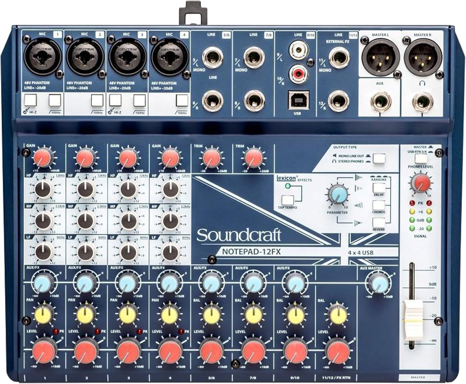 Soundcraft NOTEPAD 12FX - Mezclador de 12 canales con USB - entradas XLR TRS RCA y audio digital para estudio-Havenupyard