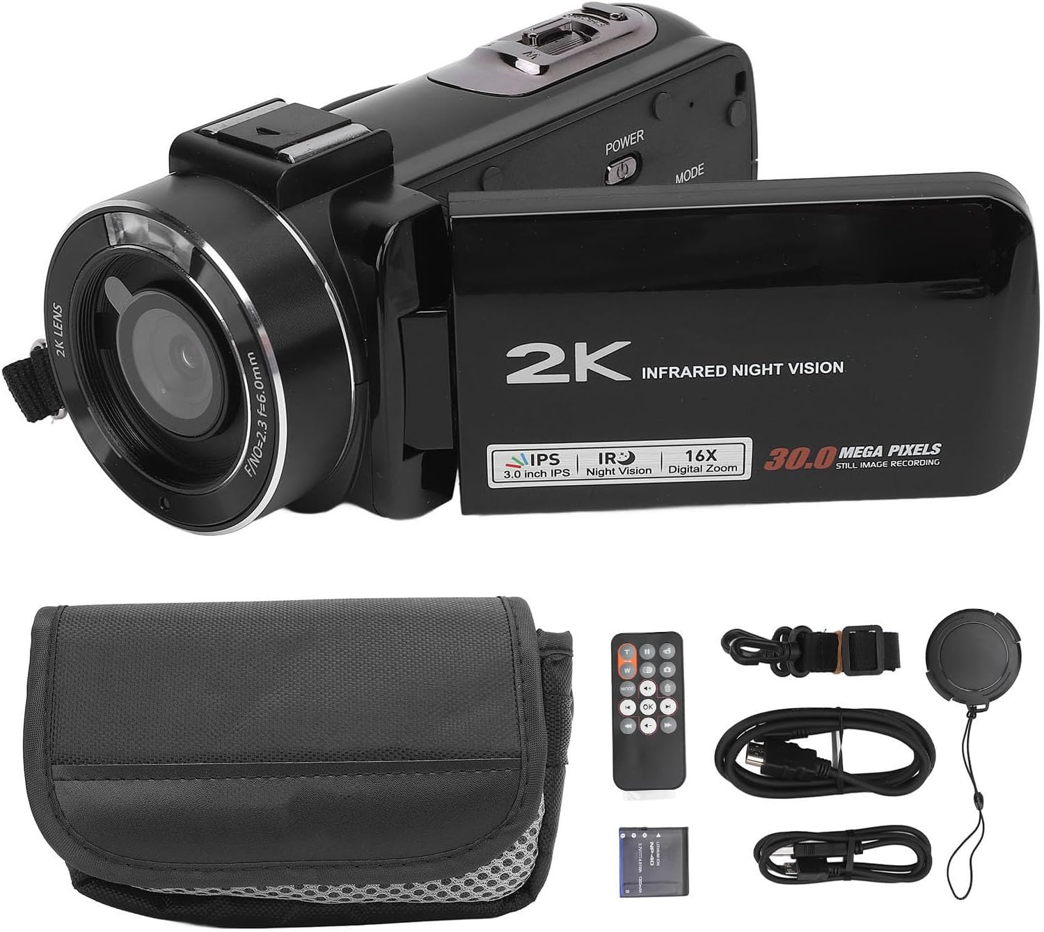 Cámara de vídeo digital 2K - zoom 16 aumentos - pantalla táctil IPS giratoria 3 pulgadas - sensor de alta sensibilidad - para viajes-Havenupyard