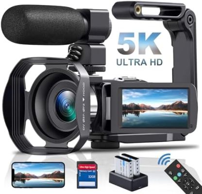 Videocámara 5K 64 MP para YouTube - Zoom Digital 18x - WiFi - Visión Nocturna IR - Micrófono - 2 Baterías-Havenupyard