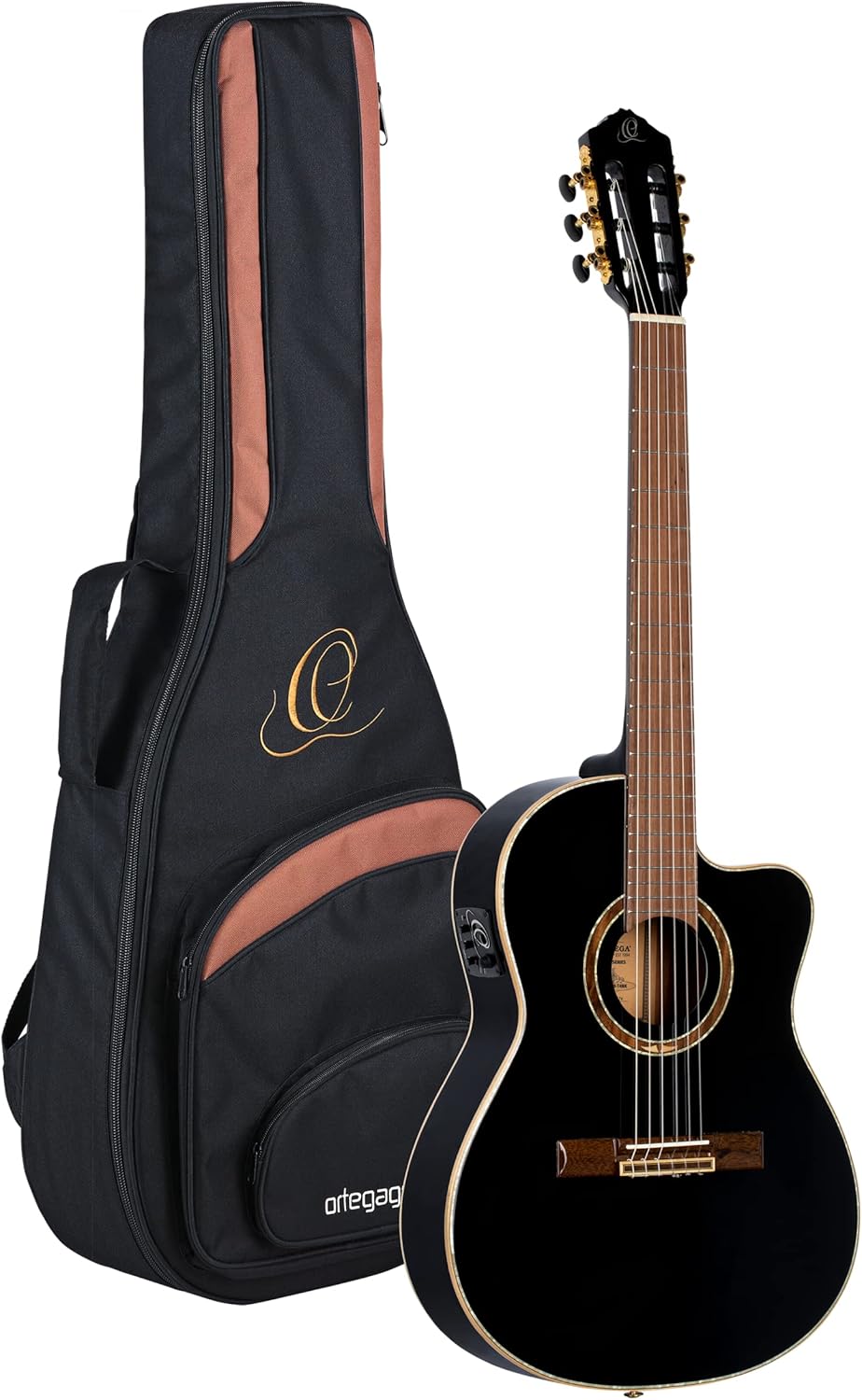 Ortega Performer Series RCE138 T4BK guitarra clásica electroacústica - caja fina negra mástil delgado funda incluida y piezo-Havenupyard