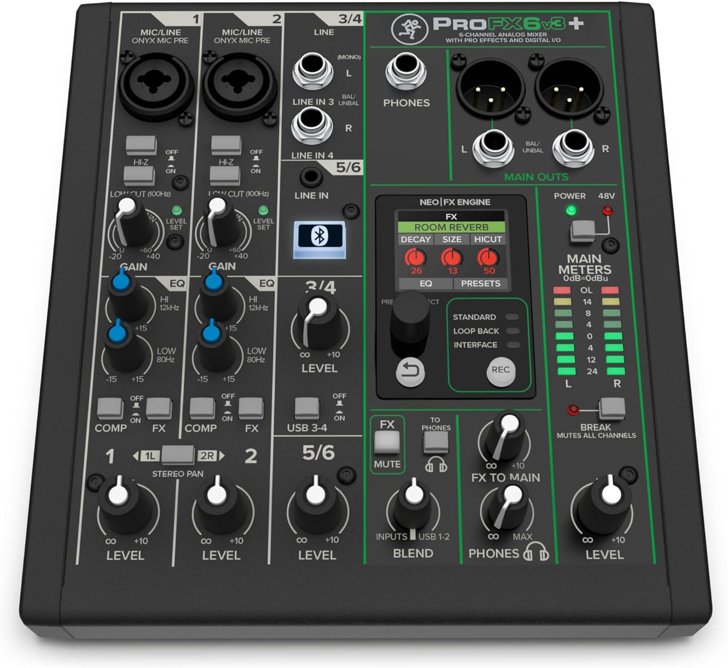 Mackie ProFX6v3 Plus - Mezclador analógico de 6 canales - USB y Bluetooth - grabación y audio en directo-Havenupyard