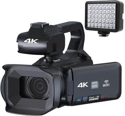 Cámara digital profesional 4K - videocámara vlog 64 MP - zoom digital 18 aumentos - webcam - time lapse - tarjeta SD 128 GB - con luz-Havenupyard