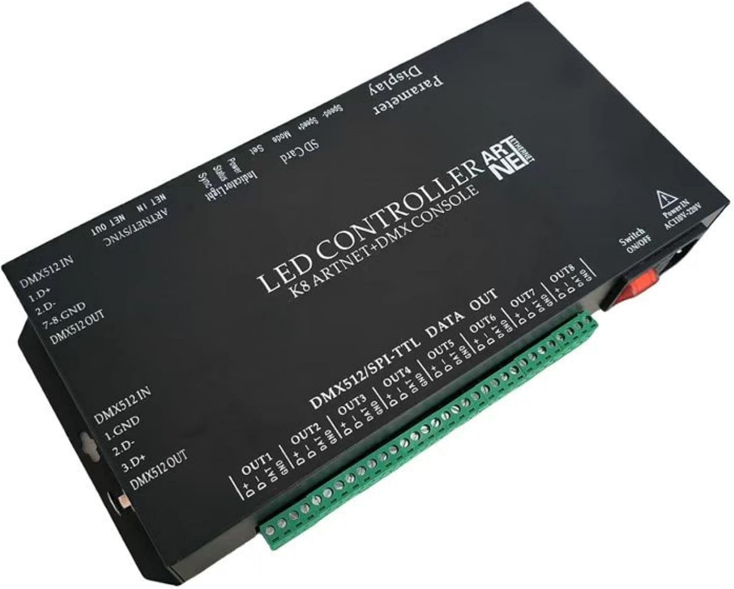 A2ZWORLD ARTNET DMX K8 - Controladora LED Pixel de 8 canales - DMX512 SPI TTL - compatible con Madrix Resolume Arkaos-Havenupyard