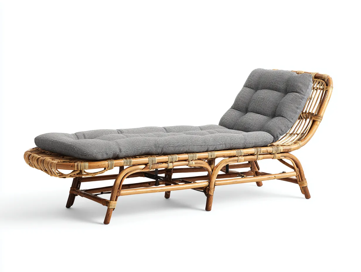 Tumbona de exterior ratán natural con cojín 195x65x85 cm - marrón-gris - diseño ajustable para jardín y terraza-Havenupyard