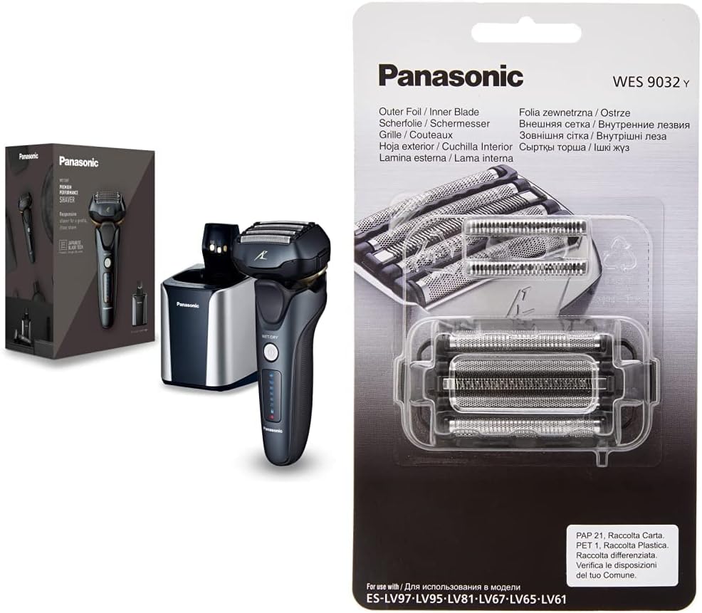Panasonic ES LV97 K803 Elektrischer Nass und Trockenrasierer Herren 5 fach Scherkopf Linearmotor Reinigungs und Ladestation inklusive Combopack Messer und Folie schwarz-Nestmyhut