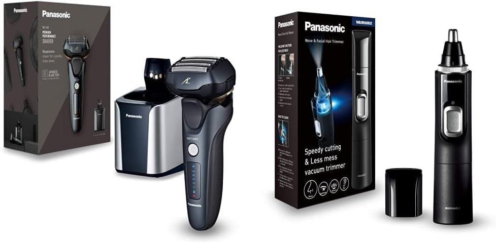 Panasonic ES-LV97-K803 Elektrorasierer Set Herren Nass- und Trockenrasierer mit 5-fach Scherkopf Linearmotor Reinigungs- und Ladestation inklusive Nasenhaartrimmer ER-GN300 Schwarz-Nestmyhut