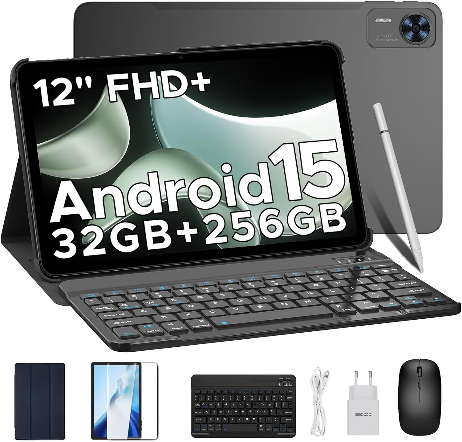 DOOGEE T36 Android 15 Tablet 12 Zoll 90Hz Display 32GB RAM 256GB Speicher 2TB Erweiterung mit Tastatur Stift Maus Hülle Dual 4G LTE 5G WiFi 8800mAh schwarz-Nestmyhut