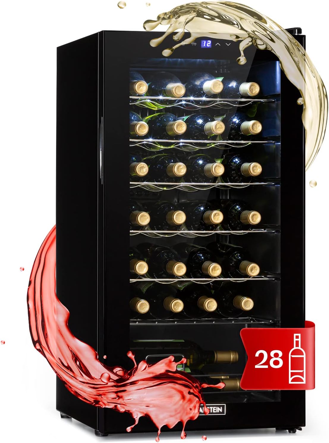Klarstein Weinkühlschrank 74L, 1-Zonen Getränkekühlschrank, 28 Flaschen, Glastür, Temperatur 5-18°C, freistehend, Schwarz-Nestmyhut