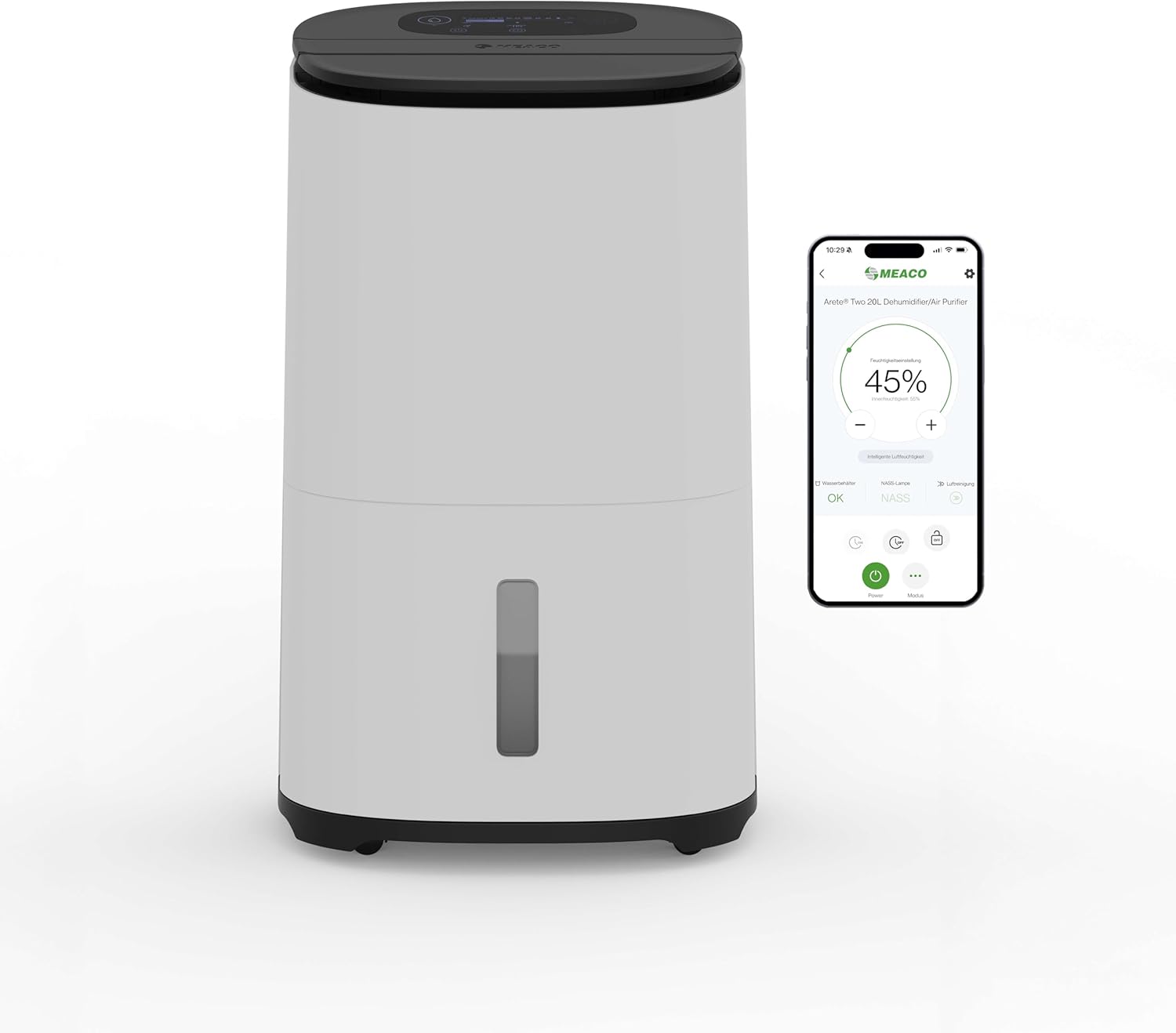 Meaco MeacoDry Arete Two 20L Luftentfeuchter HEPA H13 Luftreiniger WiFi App Leise Wäschemodus Für 42m2 Weiß-Nestmyhut