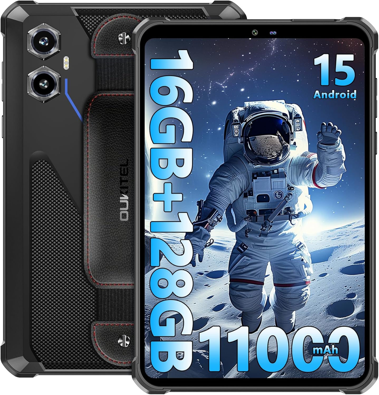 OUKITEL RT3 Plus Outdoor Tablet 8 Zoll Android 15, 16GB RAM, 128GB Speicher, 1TB TF, 11000mAh Akku, IP68 IP69K, Dual SIM 4G, 5G WiFi, GPS, NFC, 16MP + 8MP Kamera, Blau-Nestmyhut
