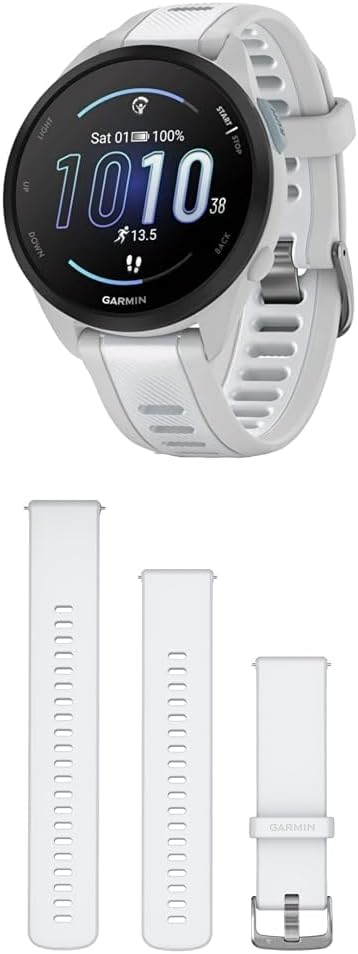 Garmin Forerunner 165 GPS Laufuhr leichte Running Smartwatch mit einfacher Bedienung 43 mm Display Quick Release Armband Whitestone Weiß Fitness Tracking und Trainingsfunktionen-Nestmyhut