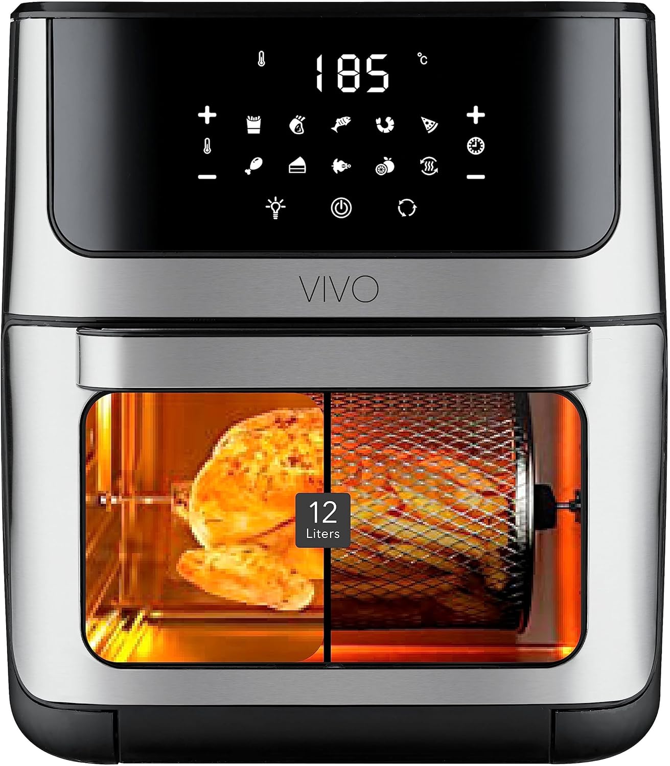 CLASSE ITALY Heißluftfritteuse 12L 1800W 4in1 Airfryer Ofen Dörrgerät 10 Programme Touch Display BPA frei Schwarz-Nestmyhut