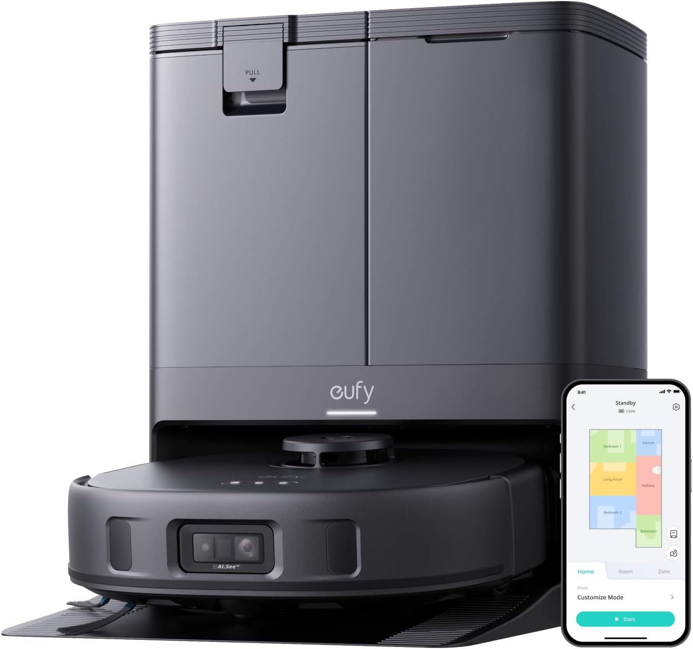 eufy X10 Pro Omni Saugroboter mit Wischfunktion 8000Pa Absaugstation Auto Mopp Waschen Trocknen LiDAR AI Reinigung Schwarz-Nestmyhut