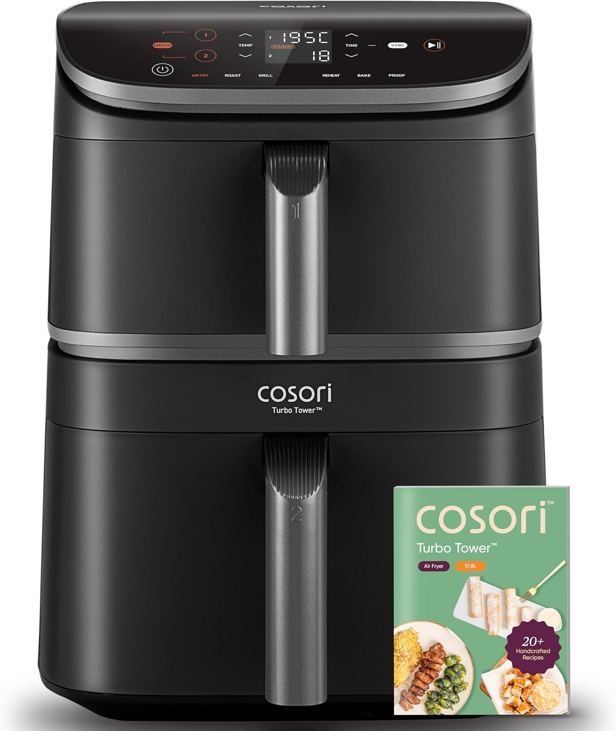 COSORI Dual Zone Heißluftfritteuse 10,8L mit TurboBlaze Technologie 2 Kammern Airfryer Silbergrau mit Grillrost Rezeptheft-Nestmyhut
